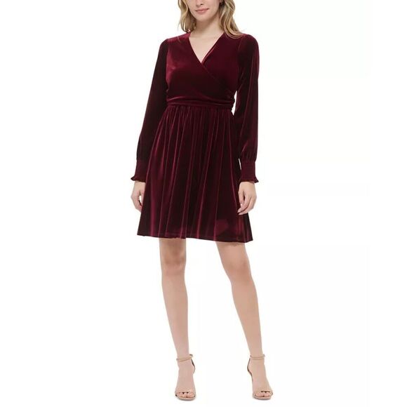 Tommy Hilfiger Women's Burgundy Velvet Dress Size 14 - Picture 1 of 15